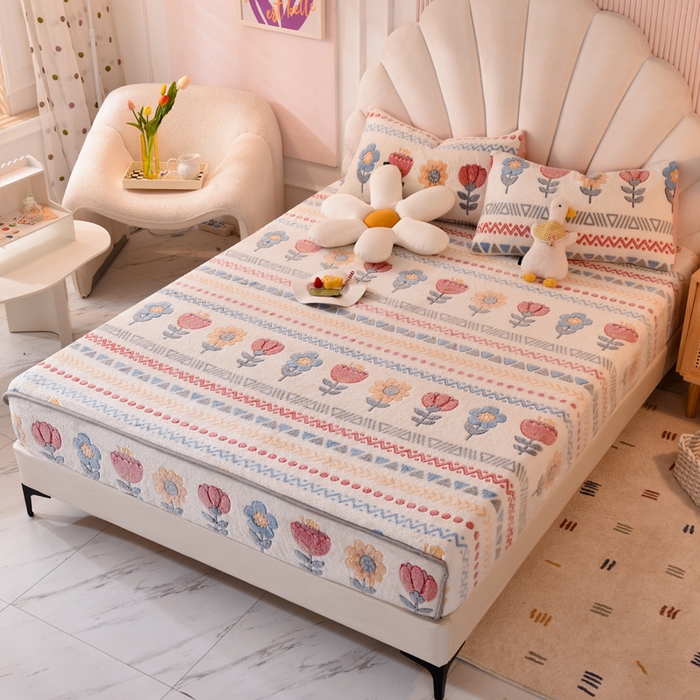 91家纺网 家纺一手货源 找家纺 慕梵家居2025新款雪花绒床笠 波西米亚