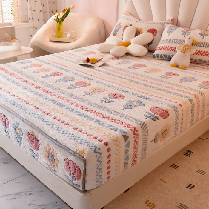 91家纺网 家纺一手货源 找家纺 慕梵家居2025新款雪花绒床笠 波西米亚