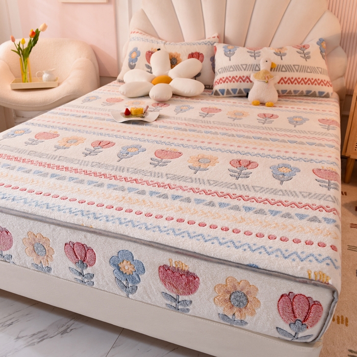 91家纺网 家纺一手货源 找家纺 慕梵家居2025新款雪花绒床笠 波西米亚