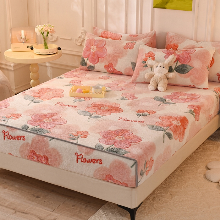 91家纺网 家纺一手货源 找家纺 慕梵家居2025新款雪花绒床笠 繁花似锦