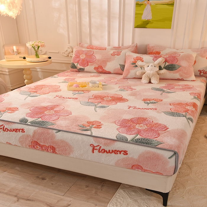 91家纺网 家纺一手货源 找家纺 慕梵家居2025新款雪花绒床笠 繁花似锦