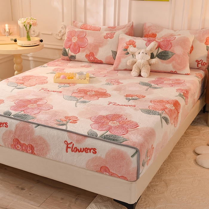 91家纺网 家纺一手货源 找家纺 慕梵家居2025新款雪花绒床笠 繁花似锦