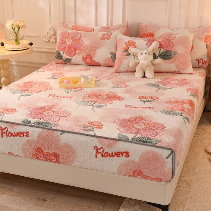 91家纺网 家纺一手货源 找家纺 慕梵家居2025新款雪花绒床笠 繁花似锦