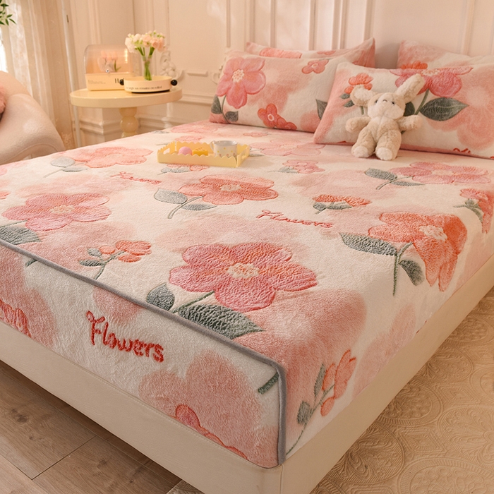 91家纺网 家纺一手货源 找家纺 慕梵家居2025新款雪花绒床笠 繁花似锦