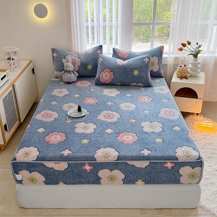 慕梵家居2025新款雪花绒床笠 蓝调花语