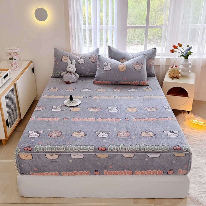 慕梵家居2025新款雪花绒床笠 萌趣-灰