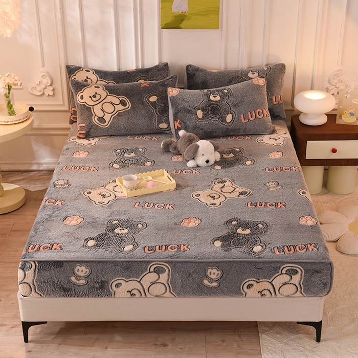 慕梵家居2025新款雪花绒床笠 泰迪熊