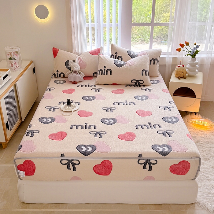 慕梵家居2025新款雪花绒床笠 心动符号