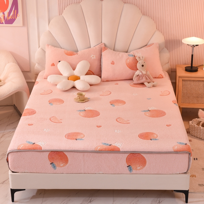 慕梵家居2025新款雪花绒床笠 心想事橙