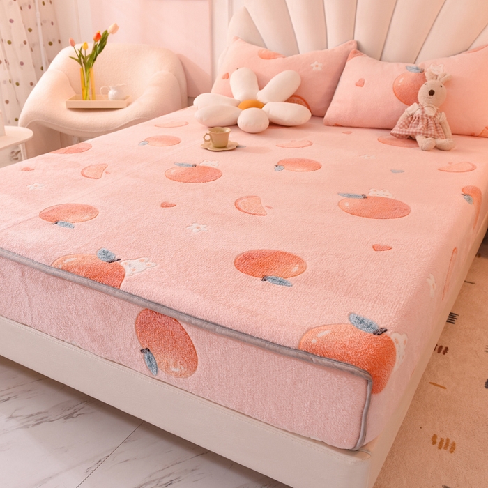 91家纺网 家纺一手货源 找家纺 慕梵家居2025新款雪花绒床笠 心想事橙