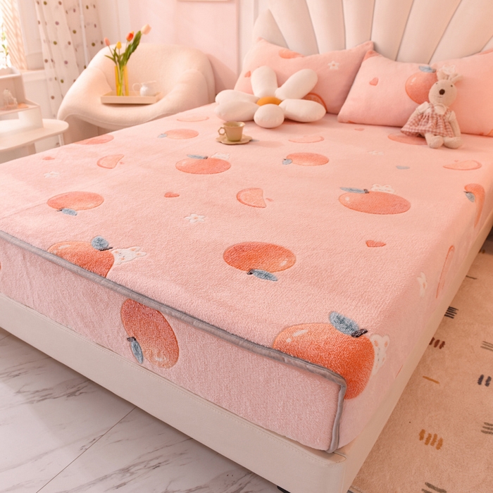 91家纺网 家纺一手货源 找家纺 慕梵家居2025新款雪花绒床笠 心想事橙