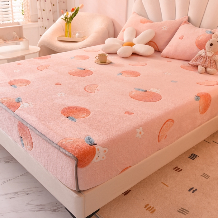 91家纺网 家纺一手货源 找家纺 慕梵家居2025新款雪花绒床笠 心想事橙