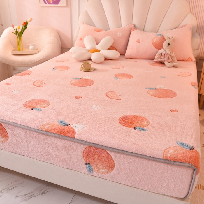 91家纺网 家纺一手货源 找家纺 慕梵家居2025新款雪花绒床笠 心想事橙