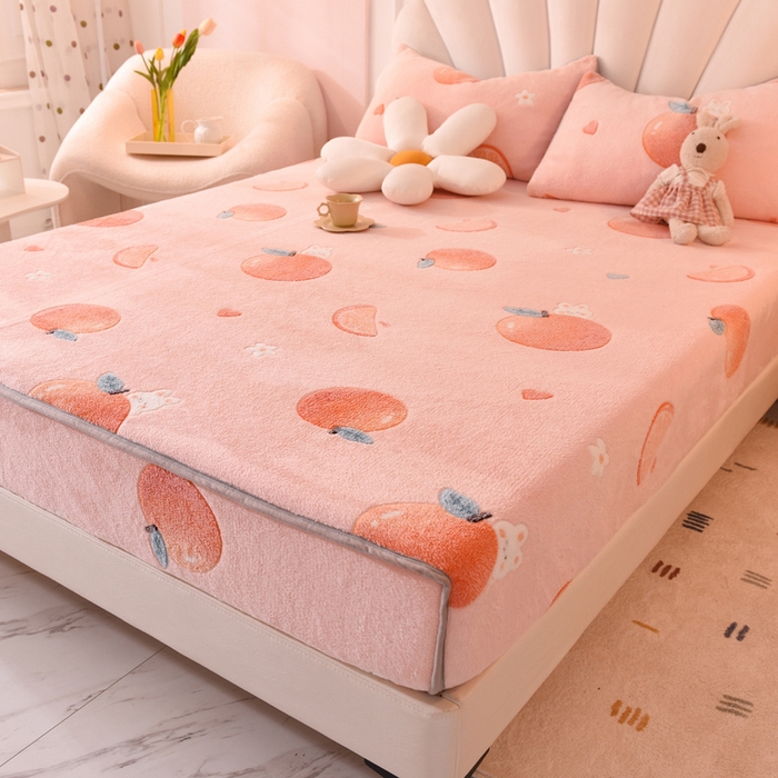 91家纺网 家纺一手货源 找家纺 慕梵家居2025新款雪花绒床笠 心想事橙