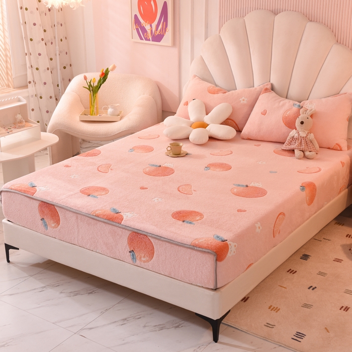 91家纺网 家纺一手货源 找家纺 慕梵家居2025新款雪花绒床笠 心想事橙