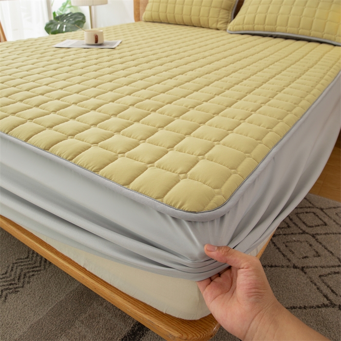 91家纺网 家纺一手货源 找家纺 拾小柒 2025新款A类原棉大豆纤维加厚床褥子床垫保护垫床笠款 柠檬黄