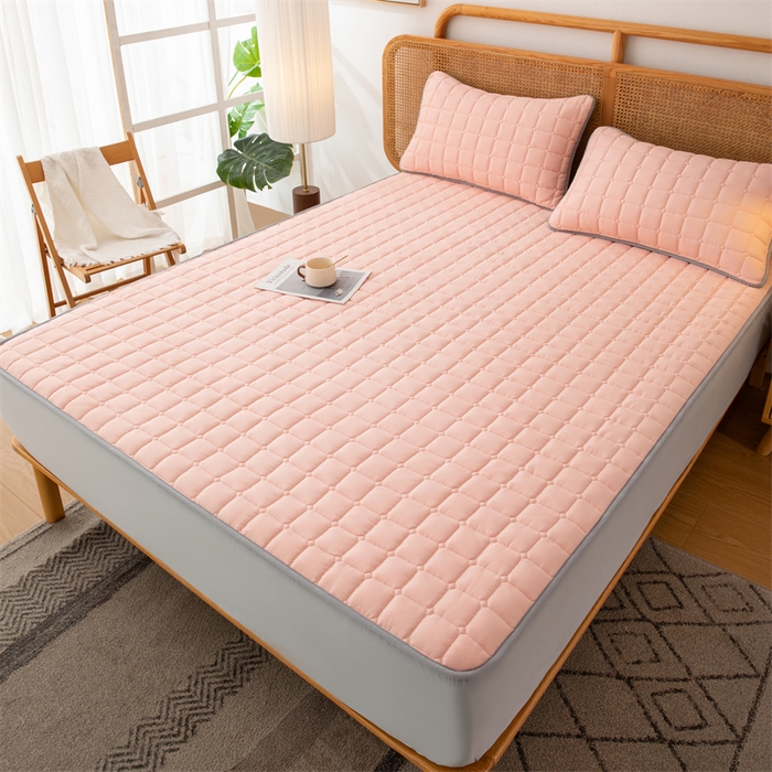 91家纺网 家纺一手货源 找家纺 拾小柒 2025新款A类原棉大豆纤维加厚床褥子床垫保护垫床笠款 浅桃粉