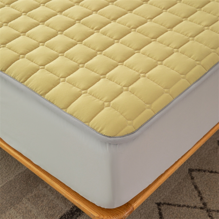 91家纺网 家纺一手货源 找家纺 拾小柒 2025新款A类原棉大豆纤维加厚床褥子床垫保护垫床笠款 柠檬黄