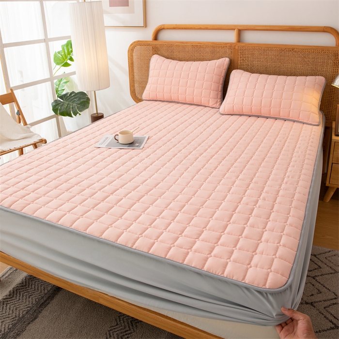 91家纺网 家纺一手货源 找家纺 拾小柒 2025新款A类原棉大豆纤维加厚床褥子床垫保护垫床笠款 浅桃粉