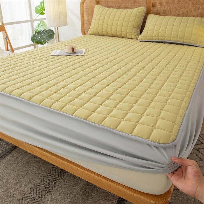 91家纺网 家纺一手货源 找家纺 拾小柒 2025新款A类原棉大豆纤维加厚床褥子床垫保护垫床笠款 柠檬黄