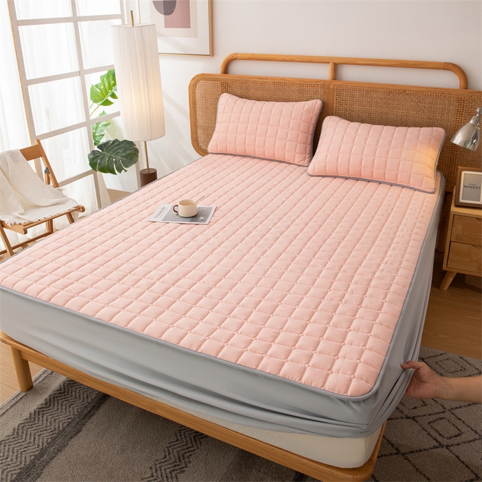 91家纺网 家纺一手货源 找家纺 拾小柒 2025新款A类原棉大豆纤维加厚床褥子床垫保护垫床笠款 浅桃粉