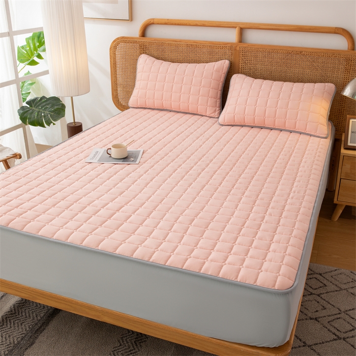 91家纺网 家纺一手货源 找家纺 拾小柒 2025新款A类原棉大豆纤维加厚床褥子床垫保护垫床笠款 浅桃粉