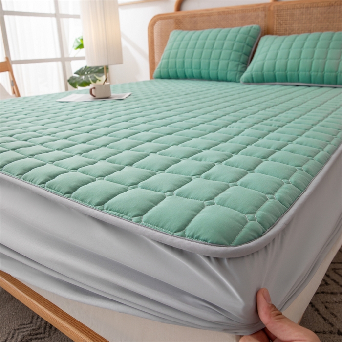 91家纺网 家纺一手货源 找家纺 拾小柒 2025新款A类原棉大豆纤维加厚床褥子床垫保护垫床笠款 潭水绿