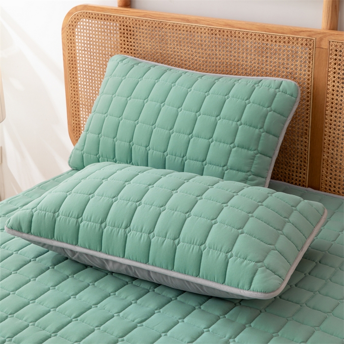 91家纺网 家纺一手货源 找家纺 拾小柒 2025新款A类原棉大豆纤维加厚床褥子床垫保护垫床笠款 潭水绿