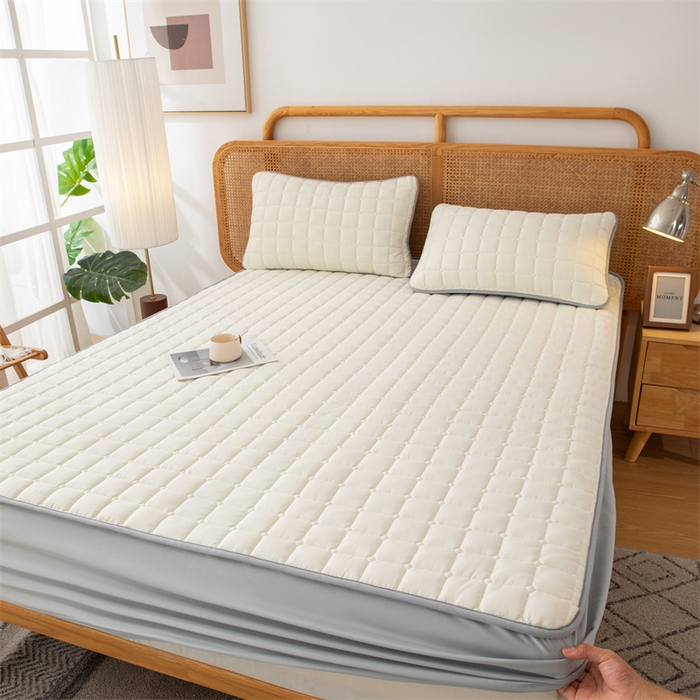 91家纺网 家纺一手货源 找家纺 拾小柒 2025新款A类原棉大豆纤维加厚床褥子床垫保护垫床笠款 浅米色