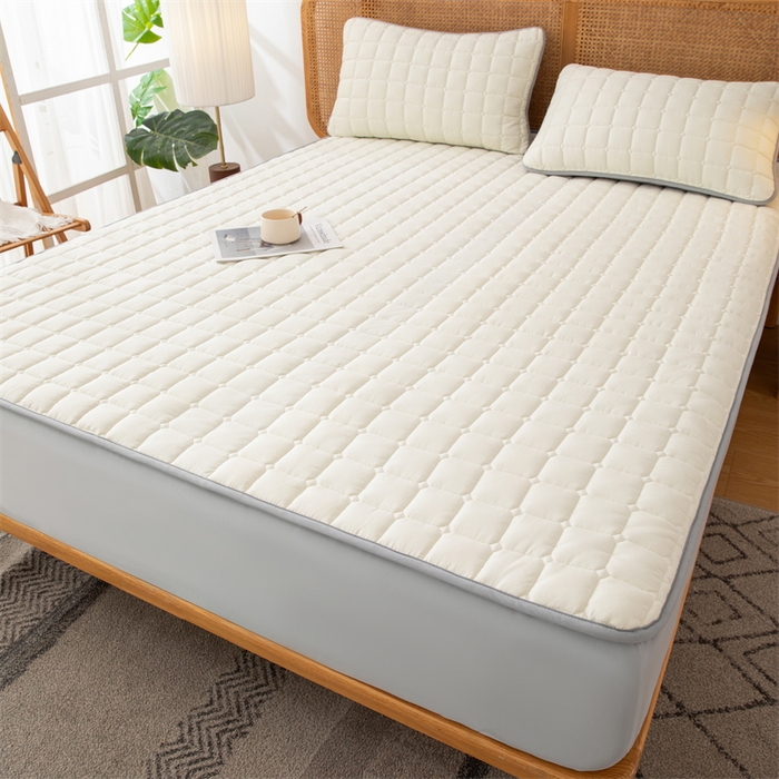 91家纺网 家纺一手货源 找家纺 拾小柒 2025新款A类原棉大豆纤维加厚床褥子床垫保护垫床笠款 浅米色