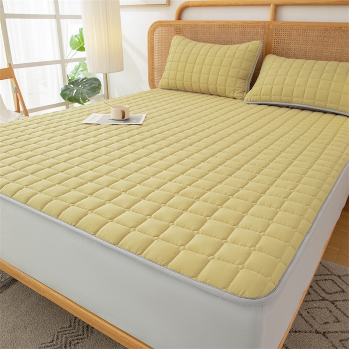 91家纺网 家纺一手货源 找家纺 拾小柒 2025新款A类原棉大豆纤维加厚床褥子床垫保护垫床笠款 柠檬黄