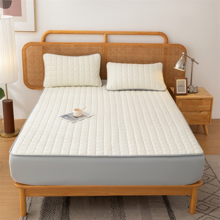 拾小柒 2025新款A类原棉大豆纤维加厚床褥子床垫保护垫床笠款 浅米色