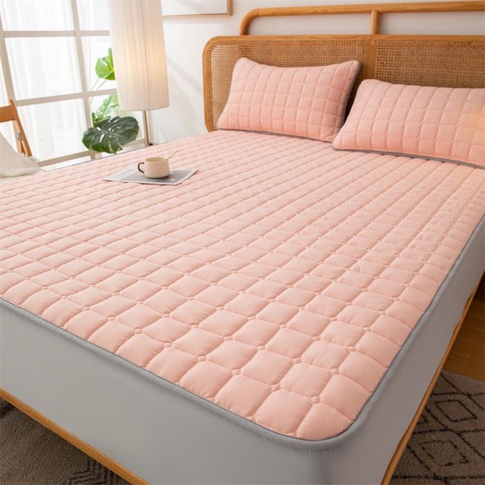 91家纺网 家纺一手货源 找家纺 拾小柒 2025新款A类原棉大豆纤维加厚床褥子床垫保护垫床笠款 浅桃粉