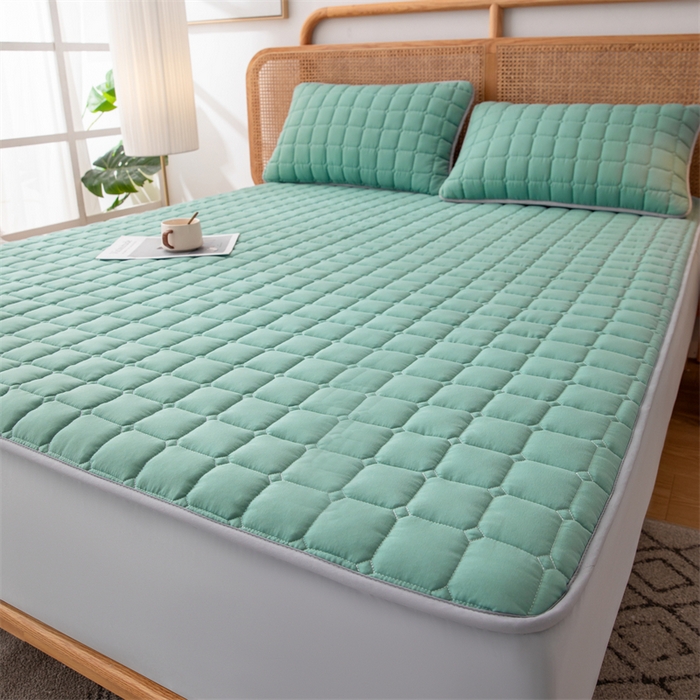 91家纺网 家纺一手货源 找家纺 拾小柒 2025新款A类原棉大豆纤维加厚床褥子床垫保护垫床笠款 潭水绿