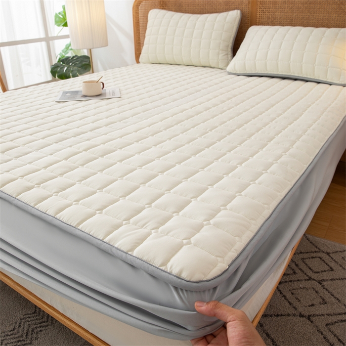 91家纺网 家纺一手货源 找家纺 拾小柒 2025新款A类原棉大豆纤维加厚床褥子床垫保护垫床笠款 浅米色