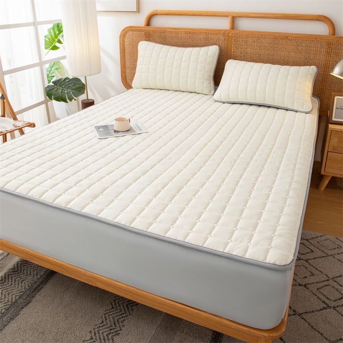 91家纺网 家纺一手货源 找家纺 拾小柒 2025新款A类原棉大豆纤维加厚床褥子床垫保护垫床笠款 浅米色