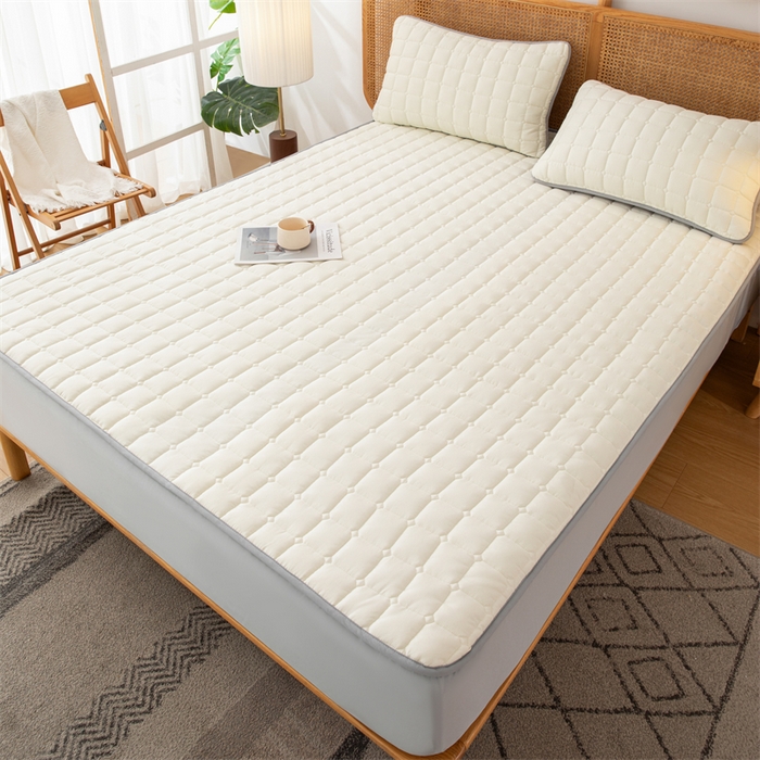 91家纺网 家纺一手货源 找家纺 拾小柒 2025新款A类原棉大豆纤维加厚床褥子床垫保护垫床笠款 浅米色