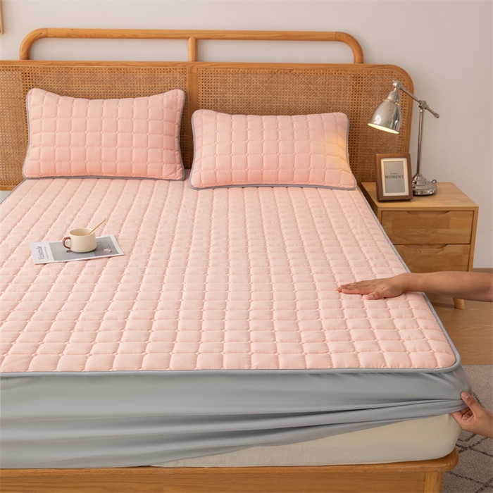 91家纺网 家纺一手货源 找家纺 拾小柒 2025新款A类原棉大豆纤维加厚床褥子床垫保护垫床笠款 浅桃粉