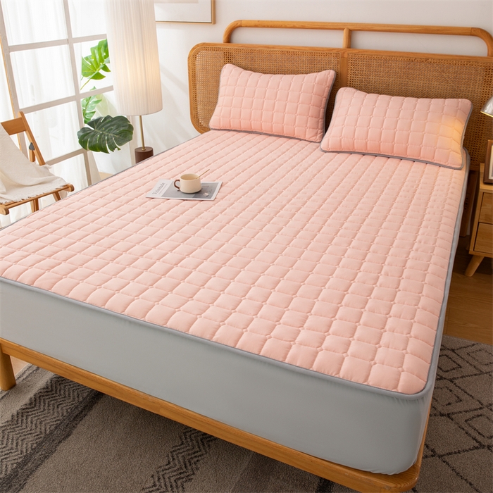 91家纺网 家纺一手货源 找家纺 拾小柒 2025新款A类原棉大豆纤维加厚床褥子床垫保护垫床笠款 浅桃粉