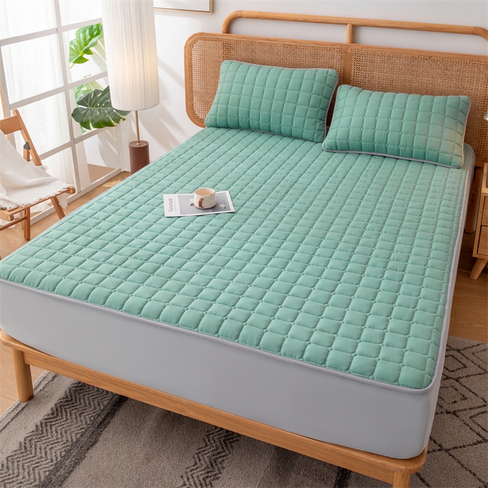 91家纺网 家纺一手货源 找家纺 拾小柒 2025新款A类原棉大豆纤维加厚床褥子床垫保护垫床笠款 潭水绿