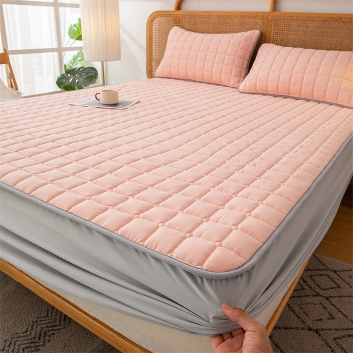 91家纺网 家纺一手货源 找家纺 拾小柒 2025新款A类原棉大豆纤维加厚床褥子床垫保护垫床笠款 浅桃粉