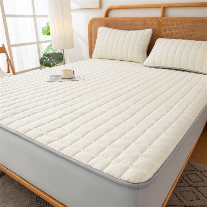 91家纺网 家纺一手货源 找家纺 拾小柒 2025新款A类原棉大豆纤维加厚床褥子床垫保护垫床笠款 浅米色