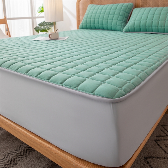 91家纺网 家纺一手货源 找家纺 拾小柒 2025新款A类原棉大豆纤维加厚床褥子床垫保护垫床笠款 潭水绿