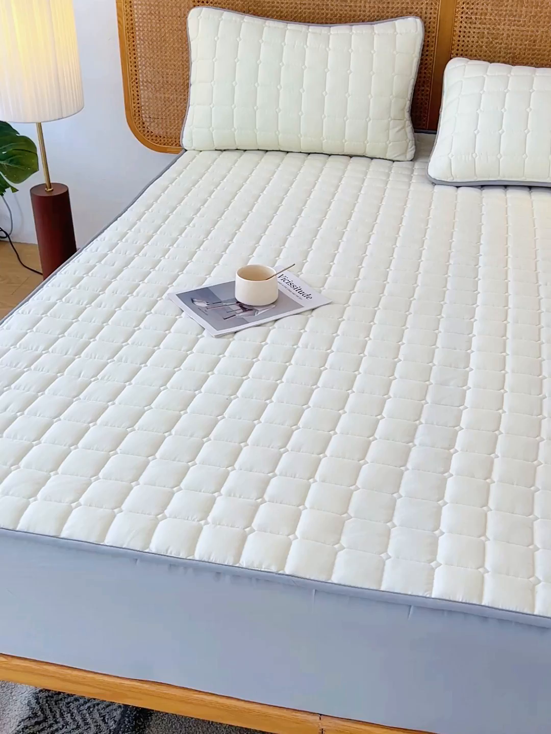 91家纺网 家纺一手货源 找家纺 拾小柒 2025新款A类原棉大豆纤维加厚床褥子床垫保护垫床笠款 浅米色