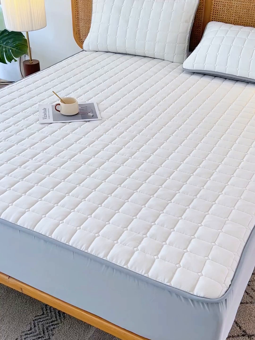 91家纺网 家纺一手货源 找家纺 拾小柒 2025新款A类原棉大豆纤维加厚床褥子床垫保护垫床笠款 象牙白