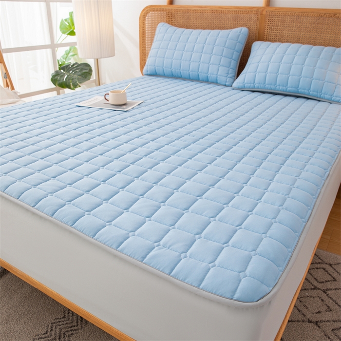 91家纺网 家纺一手货源 找家纺 拾小柒 2025新款A类原棉大豆纤维加厚床褥子床垫保护垫床笠款 天空蓝