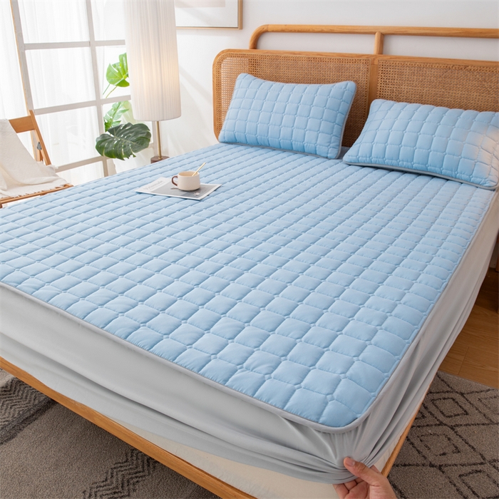 91家纺网 家纺一手货源 找家纺 拾小柒 2025新款A类原棉大豆纤维加厚床褥子床垫保护垫床笠款 天空蓝