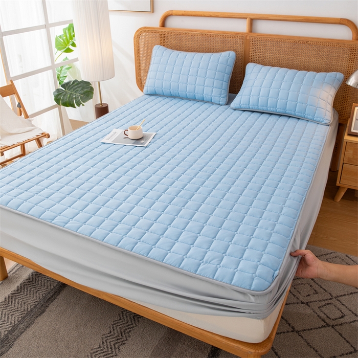 91家纺网 家纺一手货源 找家纺 拾小柒 2025新款A类原棉大豆纤维加厚床褥子床垫保护垫床笠款 天空蓝