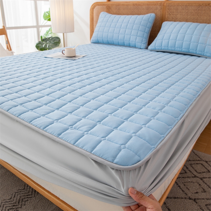 91家纺网 家纺一手货源 找家纺 拾小柒 2025新款A类原棉大豆纤维加厚床褥子床垫保护垫床笠款 天空蓝