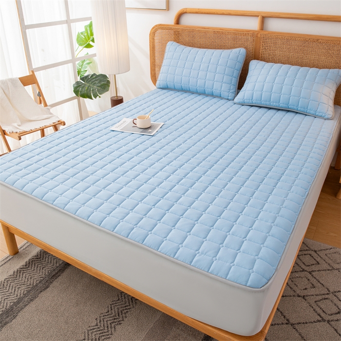 91家纺网 家纺一手货源 找家纺 拾小柒 2025新款A类原棉大豆纤维加厚床褥子床垫保护垫床笠款 天空蓝